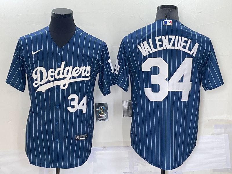 Men Los Angeles Dodgers #34 Valenzuela Blue Stripe Throwback Nike 2022 MLB Jersey1